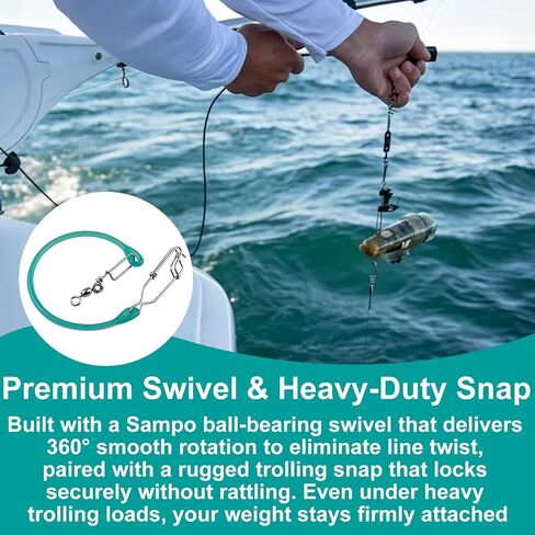 QQZ #370 Downrigger Weight Snubber with Swivel & Snap, Green Small | Ball bearing swivel with snap. Absorbs shock, provides insulation, prevents snags. Wet-hand grip. Fits downrigger terminal. in Saudi Arabia