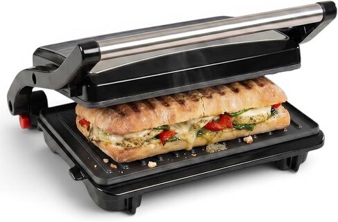 Alpha Living Electric Griddle Panini Press Sandwich Maker – Stainless Steel Panini Grill Press Sandwich Maker with Aluminum Griddle – Non-Stick Coating – 180-Degree Hinge for Thick and Thin Foods in Saudi Arabia