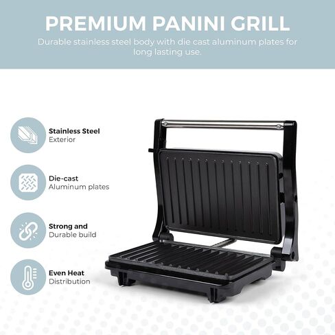 Alpha Living Electric Griddle Panini Press Sandwich Maker – Stainless Steel Panini Grill Press Sandwich Maker with Aluminum Griddle – Non-Stick Coating – 180-Degree Hinge for Thick and Thin Foods in Saudi Arabia