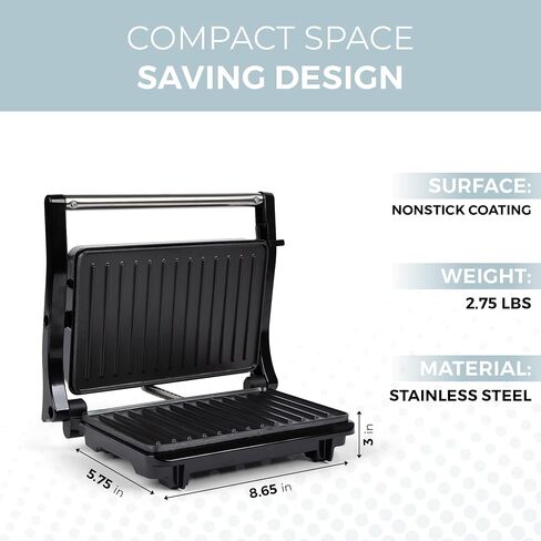 Alpha Living Electric Griddle Panini Press Sandwich Maker – Stainless Steel Panini Grill Press Sandwich Maker with Aluminum Griddle – Non-Stick Coating – 180-Degree Hinge for Thick and Thin Foods in Saudi Arabia