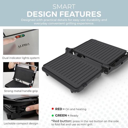 Alpha Living Electric Griddle Panini Press Sandwich Maker – Stainless Steel Panini Grill Press Sandwich Maker with Aluminum Griddle – Non-Stick Coating – 180-Degree Hinge for Thick and Thin Foods in Saudi Arabia