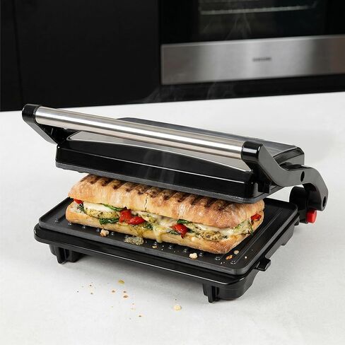 Alpha Living Electric Griddle Panini Press Sandwich Maker – Stainless Steel Panini Grill Press Sandwich Maker with Aluminum Griddle – Non-Stick Coating – 180-Degree Hinge for Thick and Thin Foods in Saudi Arabia