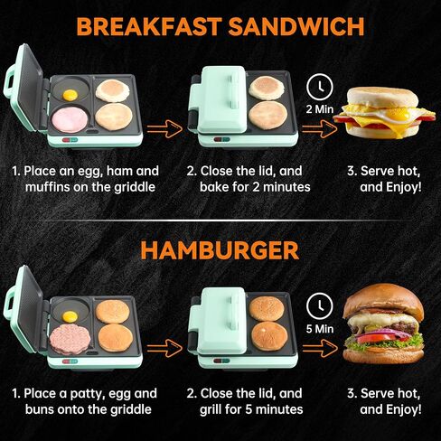 Baker's Friend Breakfast Sandwich Maker, Nonstick Electric Griddle & Grill Combo, 3 in 1 Breakfast Station, Make Egg Muffin Sandwiches Burgers Hot dogs & Pancakes, Includes Burger Press, Tong & Brush in Kuwait