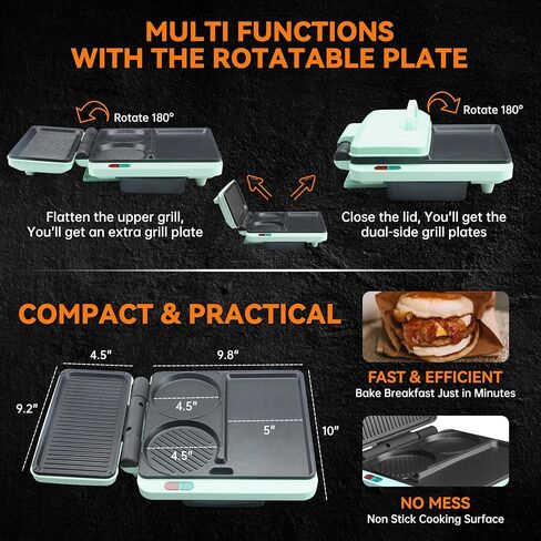 Baker's Friend Breakfast Sandwich Maker, Nonstick Electric Griddle & Grill Combo, 3 in 1 Breakfast Station, Make Egg Muffin Sandwiches Burgers Hot dogs & Pancakes, Includes Burger Press, Tong & Brush in Kuwait