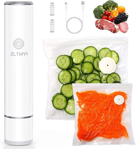 Handheld Vacuum Sealer for Food with 20 Reusable Vacuum Bags | 65kpa Compact Portable Pump, USB-C Rechargeable, One-Touch Auto Stop, Food Storage, Meal Prep, Freezer And Sous Vide in Saudi Arabia