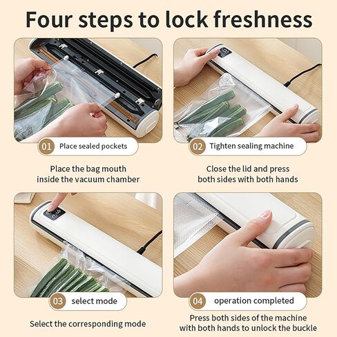 Vacuum Sealer with Compact Build, One-Touch Automatic Sealing Cycle (10-20 Seconds), Dry/Moist/Wet/Cold Food Modes, Includes 10 Vacuum Sealer Bags and Built-in Cutter for Easy Length Adjustment in Kuwait
