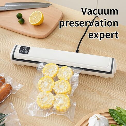 Vacuum Sealer with Compact Build, One-Touch Automatic Sealing Cycle (10-20 Seconds), Dry/Moist/Wet/Cold Food Modes, Includes 10 Vacuum Sealer Bags and Built-in Cutter for Easy Length Adjustment in Kuwait