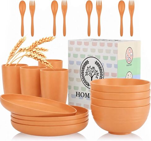 Homienly Wheat Straw Dinnerware Sets 20 PCS Cups and Plates Sets for Kitchen Microwave and Dishwasher Safe Plate Set Unbreakable Camping Dish Set Kids Plates and Bowls Sets for Picnic, RV (Multilight) in Kuwait