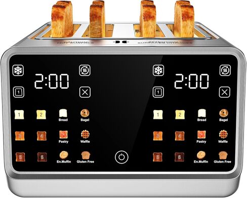 Foyoconven 4 Slice Toaster, Touchscreen Dual Zone Toaster with Bagel Mode | 1800W Digital Timer, 36 Presets (6 Breads×6 Shades), Single Slice Mode, Defrost & Reheat, Twin Crumb Trays, Stainless Steel in Saudi Arabia