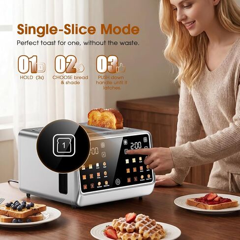 Foyoconven 4 Slice Toaster, Touchscreen Dual Zone Toaster with Bagel Mode | 1800W Digital Timer, 36 Presets (6 Breads×6 Shades), Single Slice Mode, Defrost & Reheat, Twin Crumb Trays, Stainless Steel in Saudi Arabia