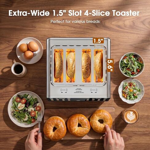 Foyoconven 4 Slice Toaster, Touchscreen Dual Zone Toaster with Bagel Mode | 1800W Digital Timer, 36 Presets (6 Breads×6 Shades), Single Slice Mode, Defrost & Reheat, Twin Crumb Trays, Stainless Steel in Saudi Arabia