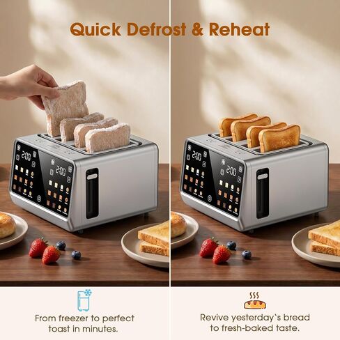 Foyoconven 4 Slice Toaster, Touchscreen Dual Zone Toaster with Bagel Mode | 1800W Digital Timer, 36 Presets (6 Breads×6 Shades), Single Slice Mode, Defrost & Reheat, Twin Crumb Trays, Stainless Steel in Saudi Arabia