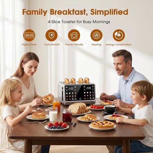 Foyoconven 4 Slice Toaster, Touchscreen Dual Zone Toaster with Bagel Mode | 1800W Digital Timer, 36 Presets (6 Breads×6 Shades), Single Slice Mode, Defrost & Reheat, Twin Crumb Trays, Stainless Steel in Saudi Arabia