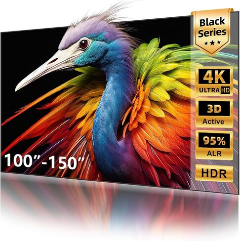 شاشة NothingProjector ALR لجهاز عرض قصير للغاية، 120 بوصة | رفض ضوء السقف المحيط بنسبة 95%، 4K/8K UHD Active 3D، إطار ثابت 16:9، حامل حائط مضاد لضوء النهار UST، سلسلة سوداء NothPJ in Kuwait