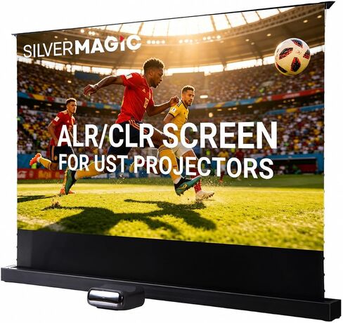 ALR Tensioned Motorized Projector Screen by SilverMagic - Tab Tensioned and Modern Design Gray Screen with White Aluminum case for Home Theater/Living Room/Patio/Office/Classroom - 120 inch 16:9 in Saudi Arabia