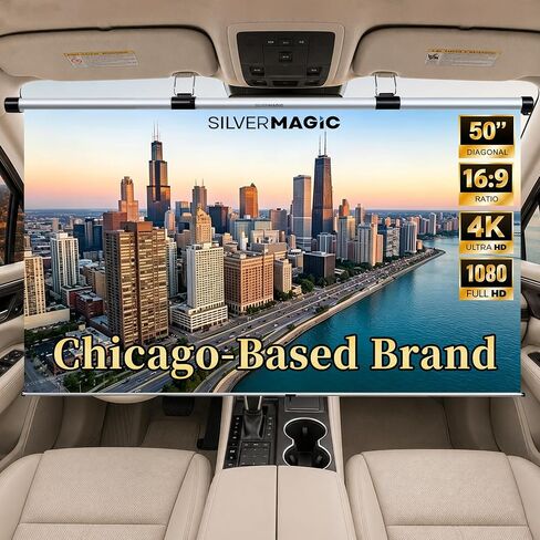 Car Projector Screen, 42 Inch 16:9 ALR Coating, Pull Down and Auto Retract,Wrinkle-Free Small Projector Movie Screen for SUV, Camping, RV, Indoor Outdoor Use by SilverMagic in Saudi Arabia