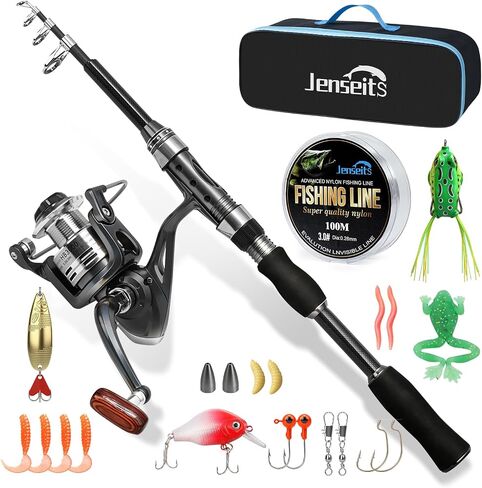 Jenseits Telescopic Fishing Rod Reel Combo, Complete Spinning Travel Kit | Carbon Fiber Telescopic Fishing Rod, Fishing Pole with 5.2:1 Spinning Reel, Portable Travel Combo for Freshwater Fishing in Saudi Arabia