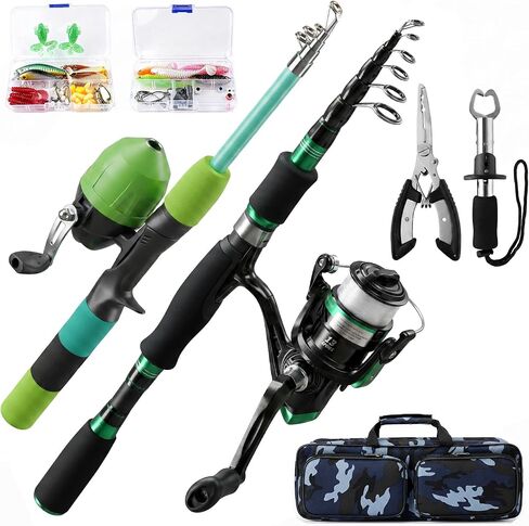 Family Fishing Pole Combo 2PCS Parent-Child Portable Travel Fishing Kit | 6.89FT+4.92FT Telescopic Fishing Rod Spinning Reel Spincast Reel Baits Pliers Fish Lip Gripper Gift for Adults Kids Youth in Saudi Arabia