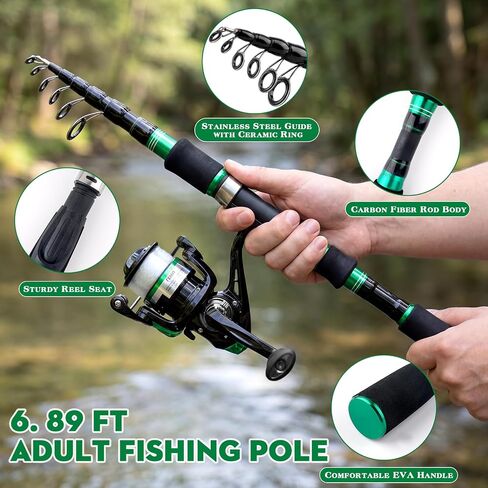 Family Fishing Pole Combo 2PCS Parent-Child Portable Travel Fishing Kit | 6.89FT+4.92FT Telescopic Fishing Rod Spinning Reel Spincast Reel Baits Pliers Fish Lip Gripper Gift for Adults Kids Youth in Saudi Arabia