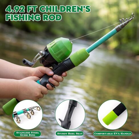 Family Fishing Pole Combo 2PCS Parent-Child Portable Travel Fishing Kit | 6.89FT+4.92FT Telescopic Fishing Rod Spinning Reel Spincast Reel Baits Pliers Fish Lip Gripper Gift for Adults Kids Youth in Saudi Arabia