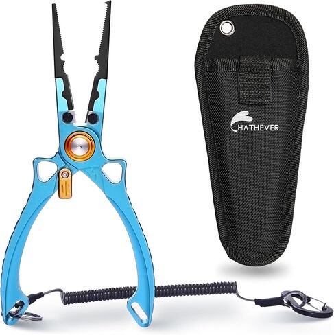 Aluminum Fishing Pliers Hook Remover with Tungsten Carbide Blades | Split Ring Pliers, Lockable, Lightweight, Comes with Sheath & Lanyard, Fishing Gift for Men in Kuwait