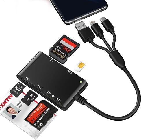 7 in 3 SIM Card Reader, Smart Card Reader with USB C/USB A/Lightning, Military CAC & PIV Card Reader, SD/TF/M2/IC/MMC/Memory Stick Pro Duo Adapter for iPhone/Windows/Mac/Linux/Computer in Saudi Arabia