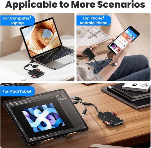 7 in 3 SIM Card Reader, Smart Card Reader with USB C/USB A/Lightning, Military CAC & PIV Card Reader, SD/TF/M2/IC/MMC/Memory Stick Pro Duo Adapter for iPhone/Windows/Mac/Linux/Computer in Saudi Arabia