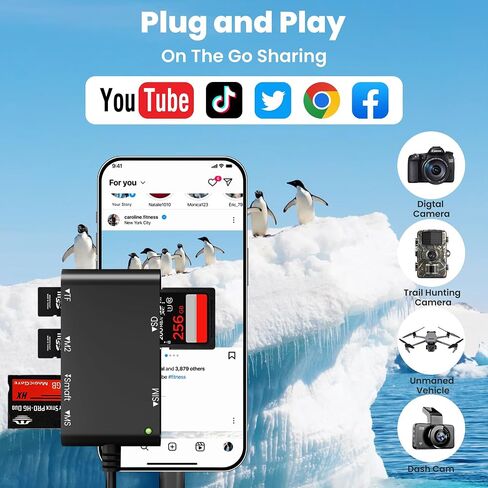 7 in 3 SIM Card Reader, Smart Card Reader with USB C/USB A/Lightning, Military CAC & PIV Card Reader, SD/TF/M2/IC/MMC/Memory Stick Pro Duo Adapter for iPhone/Windows/Mac/Linux/Computer in Saudi Arabia
