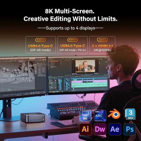 GEEKOM GT15 Max Business&Professional Mini PC,Intel Core Ultra9 285H|DDR5 | 32GB RAM＆1TB SSD|Arc 140T GPU (99 Tops)|WiFi 7|Dual 2.5GbE|USB4|8K Video＆Graphics Editing|Mini Computer for Office&3A Gaming in Saudi Arabia