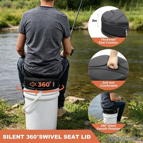 MDSTOP 5 Gallon Bucket Seat with 3" Thick Seat Foam Cushion, Waterproof 360°Swivel Bucket Lid Seat, Silent Bucket Seats for Duck Dove Hunting, Ice Fishing, Baseball, Camping, Gardening (Black) in Saudi Arabia