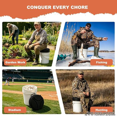 MDSTOP 5 Gallon Bucket Seat with 3" Thick Seat Foam Cushion, Waterproof 360°Swivel Bucket Lid Seat, Silent Bucket Seats for Duck Dove Hunting, Ice Fishing, Baseball, Camping, Gardening (Black) in Saudi Arabia