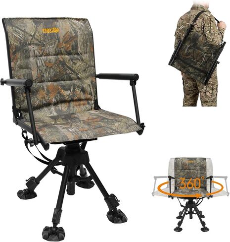 MDSTOP 360° Swivel Hunting Chair, Folding Silent Hunting Seat with Armrests, Ground Blind Chair, Adjustable All-Terrain Foot Pads, for Deer Turkey Camping Fishing (Pine Needle Camo) in Saudi Arabia