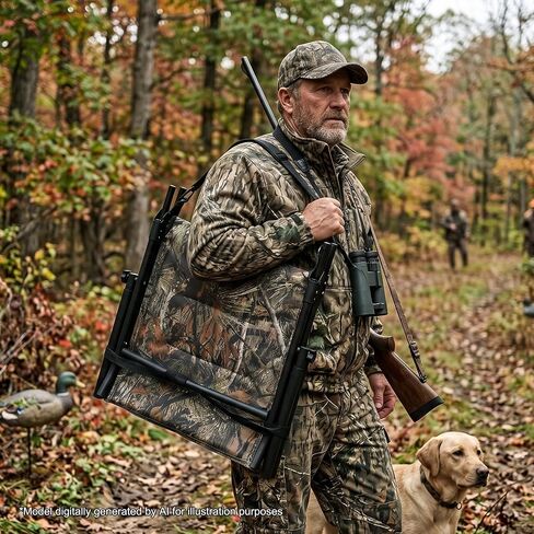 MDSTOP 360° Swivel Hunting Chair, Folding Silent Hunting Seat with Armrests, Ground Blind Chair, Adjustable All-Terrain Foot Pads, for Deer Turkey Camping Fishing (Pine Needle Camo) in Saudi Arabia
