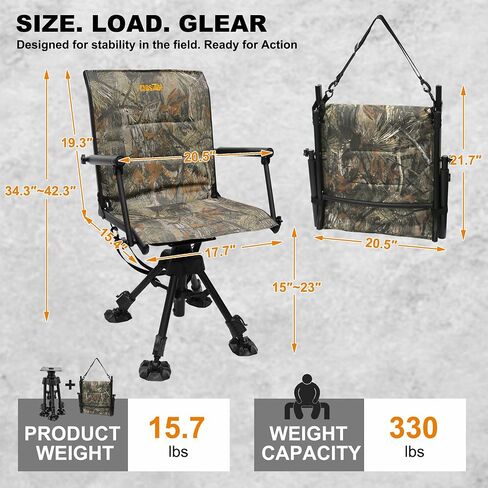 MDSTOP 360° Swivel Hunting Chair, Folding Silent Hunting Seat with Armrests, Ground Blind Chair, Adjustable All-Terrain Foot Pads, for Deer Turkey Camping Fishing (Pine Needle Camo) in Saudi Arabia
