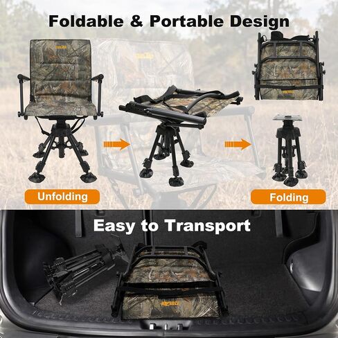 MDSTOP 360° Swivel Hunting Chair, Folding Silent Hunting Seat with Armrests, Ground Blind Chair, Adjustable All-Terrain Foot Pads, for Deer Turkey Camping Fishing (Pine Needle Camo) in Saudi Arabia