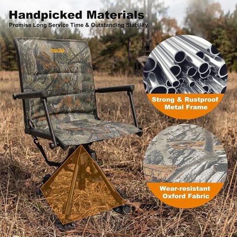 MDSTOP 360° Swivel Hunting Chair, Folding Silent Hunting Seat with Armrests, Ground Blind Chair, Adjustable All-Terrain Foot Pads, for Deer Turkey Camping Fishing (Pine Needle Camo) in Saudi Arabia