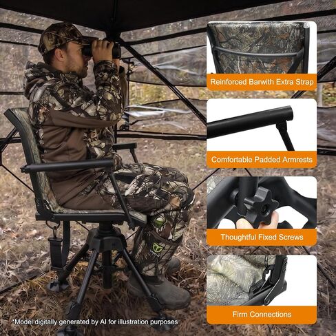 MDSTOP 360° Swivel Hunting Chair, Folding Silent Hunting Seat with Armrests, Ground Blind Chair, Adjustable All-Terrain Foot Pads, for Deer Turkey Camping Fishing (Pine Needle Camo) in Saudi Arabia