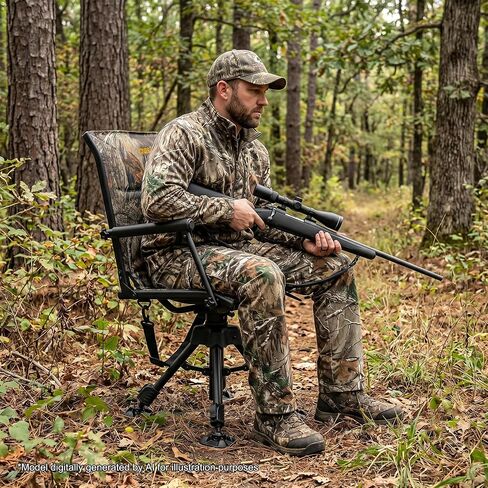 MDSTOP 360° Swivel Hunting Chair, Folding Silent Hunting Seat with Armrests, Ground Blind Chair, Adjustable All-Terrain Foot Pads, for Deer Turkey Camping Fishing (Pine Needle Camo) in Saudi Arabia