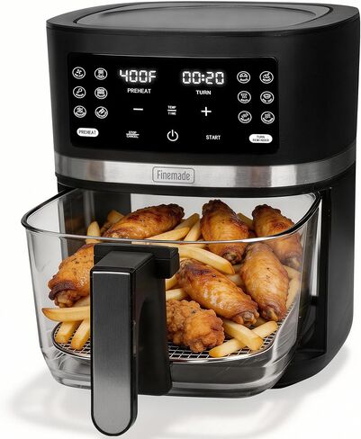 FineMade 12-in-1 Glass Air Fryer Non Toxic,4.5 Quart, Dishwasher-Safe Air fryer Glass Basket, Freidora De Aire De Vidrio, Temperature & Time Programable, PFOA & PFAS Free, Graphite in Saudi Arabia
