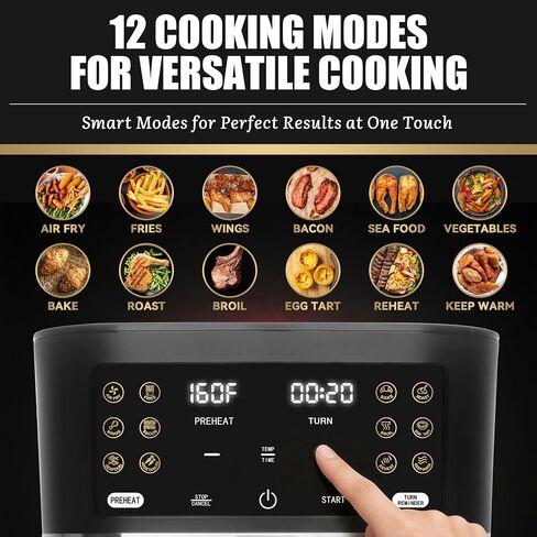 FineMade 12-in-1 Glass Air Fryer Non Toxic,4.5 Quart, Dishwasher-Safe Air fryer Glass Basket, Freidora De Aire De Vidrio, Temperature & Time Programable, PFOA & PFAS Free, Graphite in Saudi Arabia