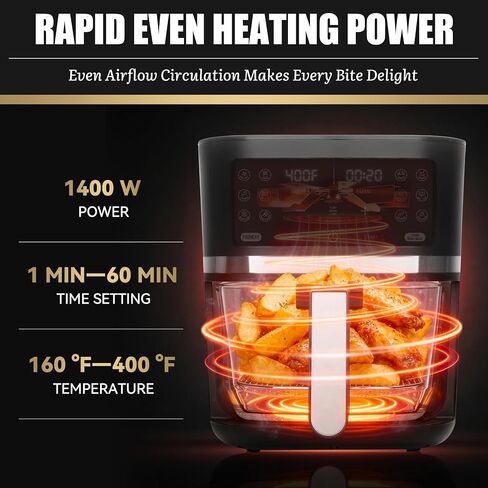 FineMade 12-in-1 Glass Air Fryer Non Toxic,4.5 Quart, Dishwasher-Safe Air fryer Glass Basket, Freidora De Aire De Vidrio, Temperature & Time Programable, PFOA & PFAS Free, Graphite in Saudi Arabia