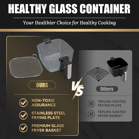 FineMade 12-in-1 Glass Air Fryer Non Toxic,4.5 Quart, Dishwasher-Safe Air fryer Glass Basket, Freidora De Aire De Vidrio, Temperature & Time Programable, PFOA & PFAS Free, Graphite in Saudi Arabia
