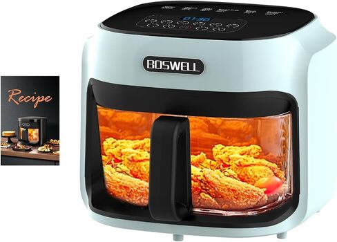 BOSWELL 7.5 QT Large Glass Air Fryer, 6-1 Preset Cook Modes | Transparent Fry Bowl, Black, Circulating Heating & Temperature Control, Steak, Fries, Bake,Chicken, Dishwasher Safe in Saudi Arabia