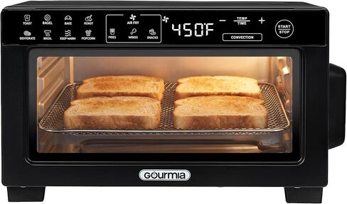 Gourmia Toaster Oven Air Fryer - 4 Slice Capacity, Single Door, Digital Display, Air Fry, Toast & Dehydrate, Convection Cooking, Fits 8" Pizza, 3 Rack Positions, Dishwasher-Safe Trays, Black in Kuwait
