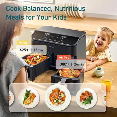 Cosori Dual Air Fryer, 9QT, 10-in-1,Sync Cook & Finish, Max 450°F | Dual 4.5QT Baskets,Independent Cooking, Touch Control, 95°-450°F, 85% less oil, 130+ Nutritional Recipes, Dishwasher-Safe in Saudi Arabia