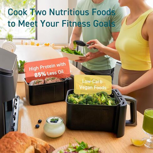Cosori Dual Air Fryer, 9QT, 10-in-1,Sync Cook & Finish, Max 450°F | Dual 4.5QT Baskets,Independent Cooking, Touch Control, 95°-450°F, 85% less oil, 130+ Nutritional Recipes, Dishwasher-Safe in Saudi Arabia