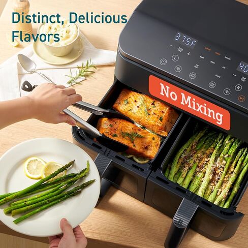 Cosori Dual Air Fryer, 9QT, 10-in-1,Sync Cook & Finish, Max 450°F | Dual 4.5QT Baskets,Independent Cooking, Touch Control, 95°-450°F, 85% less oil, 130+ Nutritional Recipes, Dishwasher-Safe in Saudi Arabia
