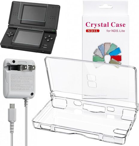 3-in-1 Accessories Kit for NDS Lite Case - Ultra Clear Crystal Transparent Hard Shell Case Cover with Power Charger and Screen Protector Compatible with Nintendo DS Lite NDSL in Saudi Arabia