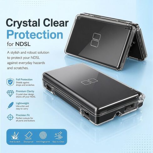 3-in-1 Accessories Kit for NDS Lite Case - Ultra Clear Crystal Transparent Hard Shell Case Cover with Power Charger and Screen Protector Compatible with Nintendo DS Lite NDSL in Saudi Arabia
