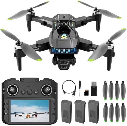 XT555 GPS Drones with 4K Camera for Adults, 4.5" HD Screen on Controller | 60 Mins Flight Time, Follow Me, Auto Return, Brushless Motor, Obstacle Avoidance, Foldable 4K Drone for Beginner Gift Toy in Saudi Arabia